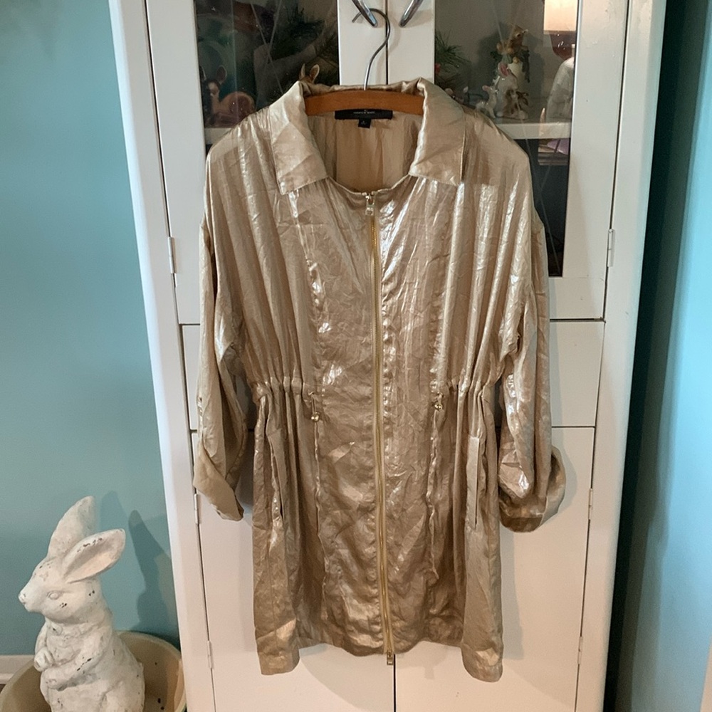 Marc New York sz S gold shimmer tunic jacket shirt lightweight euc Shacket